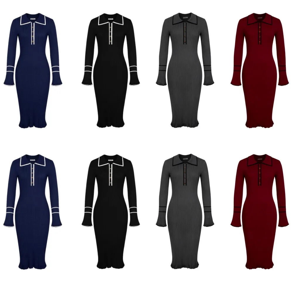 Women Ribbed Sweater Dress Long Sleeve