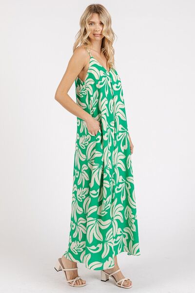 Printed V-Neck Maxi Cami Dress with Pockets