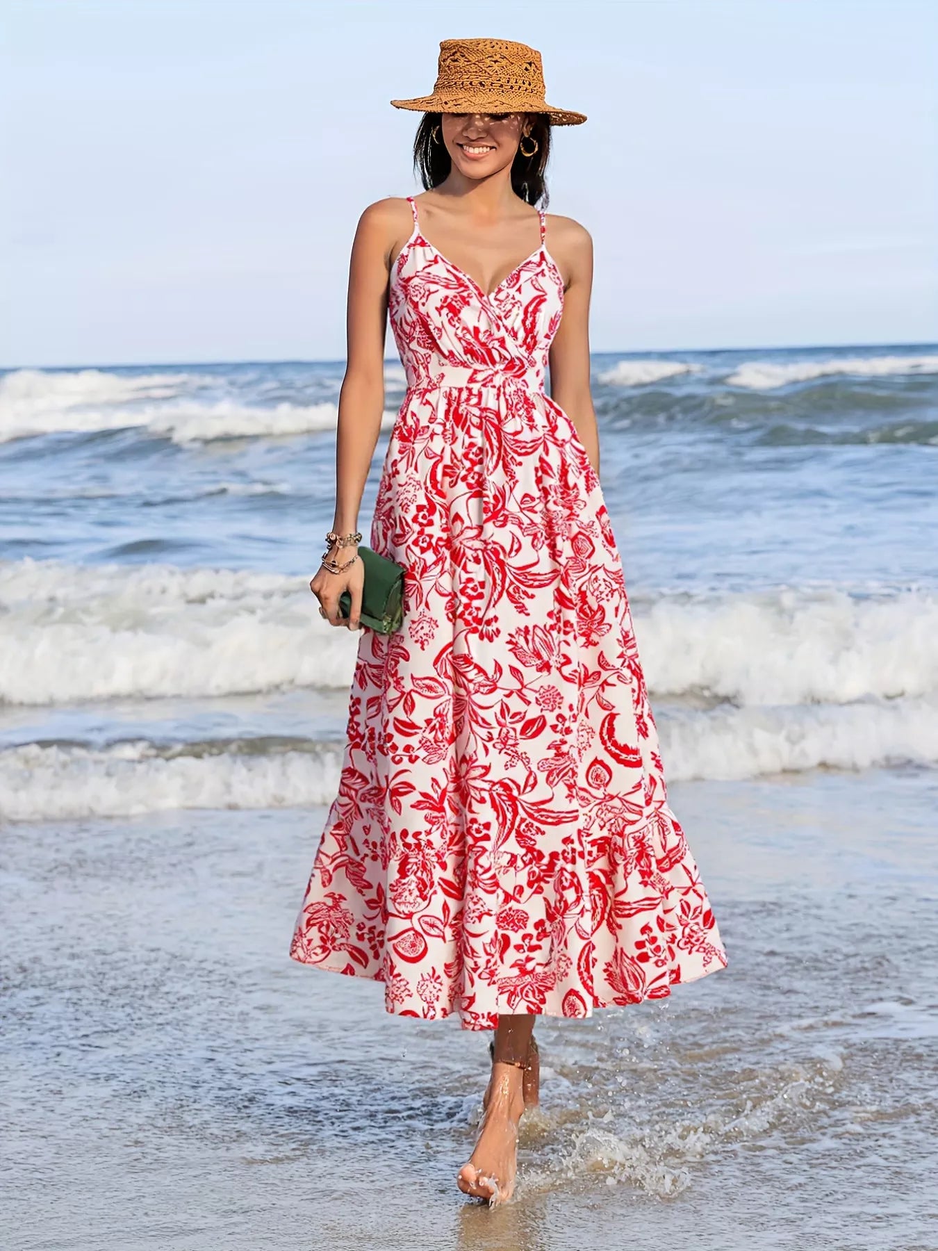 Printed Spaghetti Strap Midi Dress