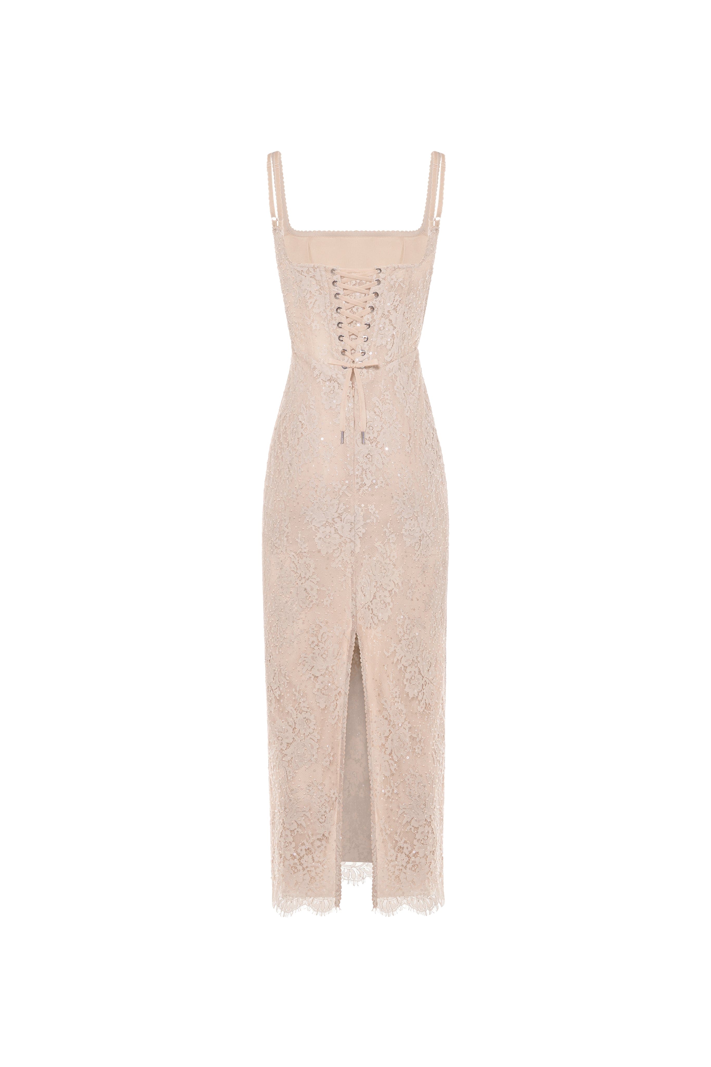 Beige sequinned maxi dress