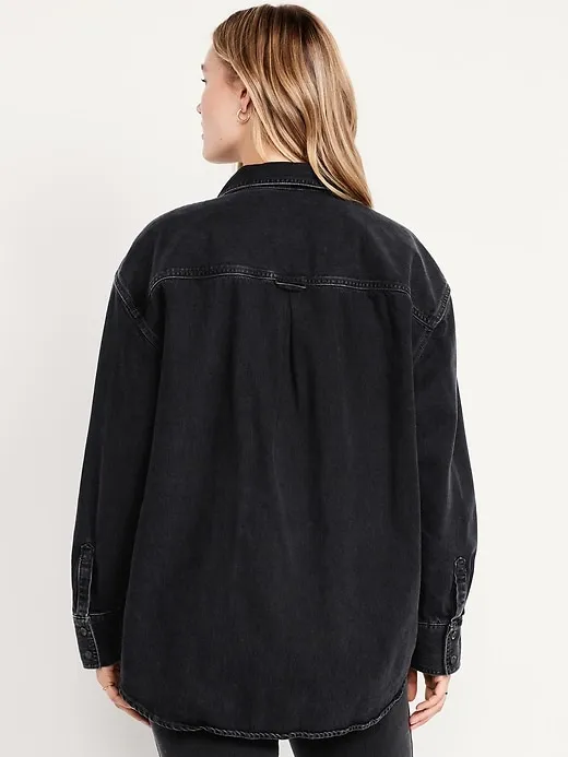 Boyfriend-style button-down denim shirt