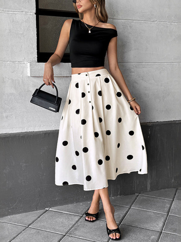 New Mid-Length Umbrella Skirt Polka Dot Skirt Elastic Retro Elegant A-Line Skirt