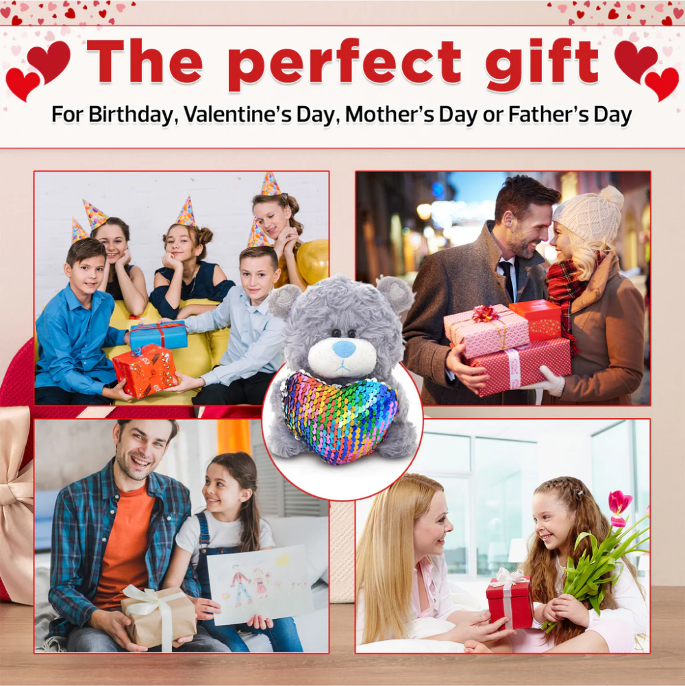 Gray Bears with Sequin Heart  6inch