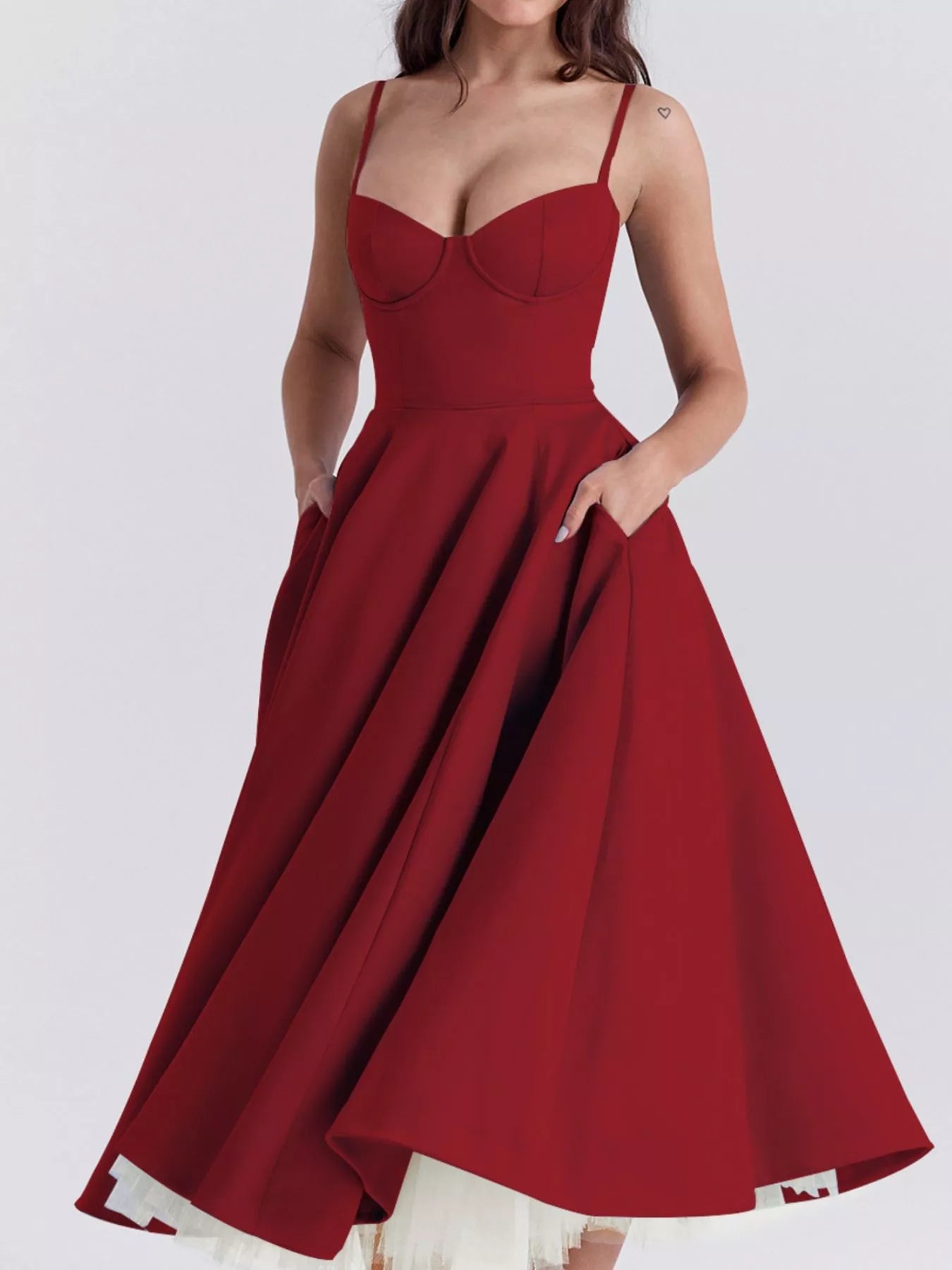 Sweetheart Neck A-Line Midi Dress