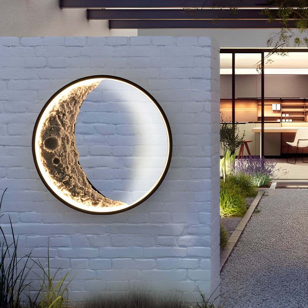 Round Creative Moon Resin Lunar Texture Waterproof Outdoor Wall Lights
