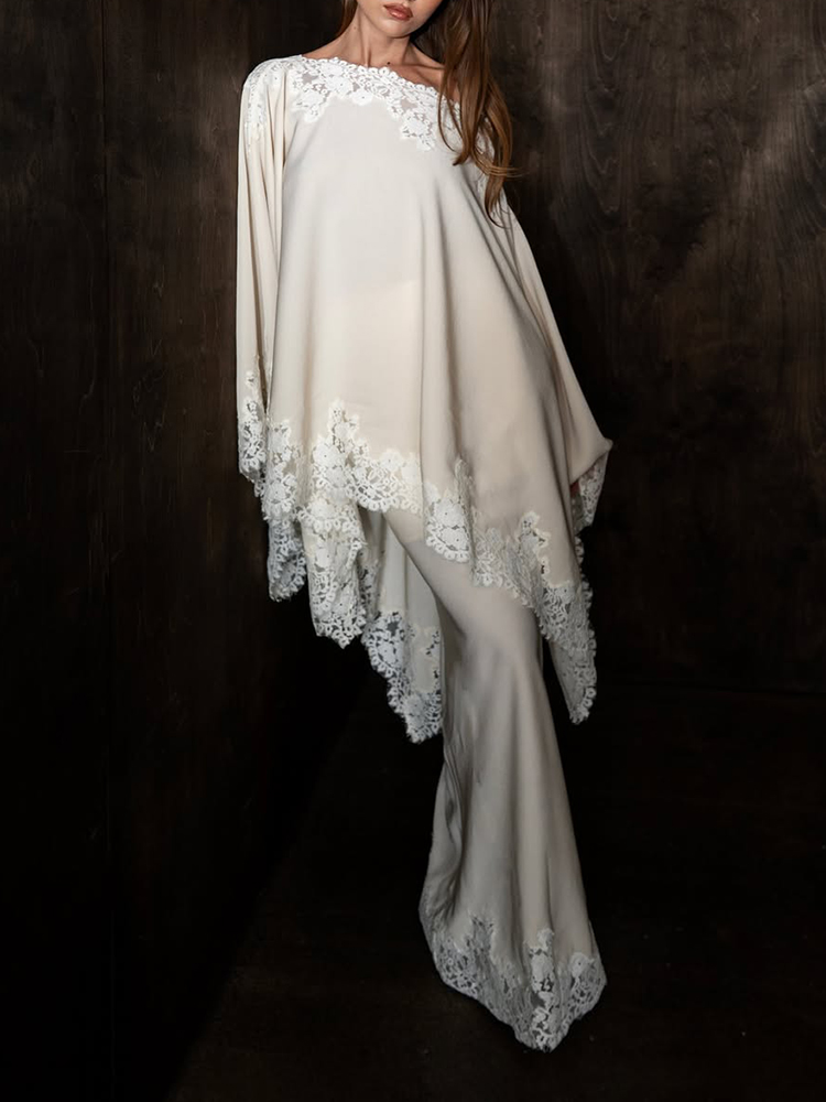 Womens Round Neck Irregular Lace Elegant Temperament Set