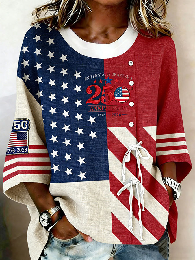 Women'S Casual Design American Independence Day 250Th Anniversary Printed Shirt
