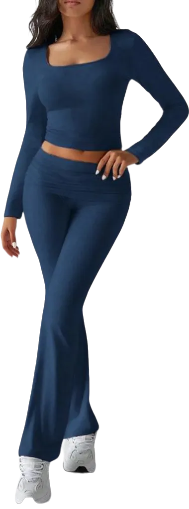 Women's Neck Crop Top & Flare Pants Sets (Just $3 a set!)