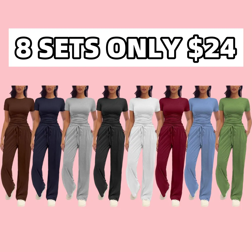 Women's Solid Round Neck Tee & Pants Loungewear