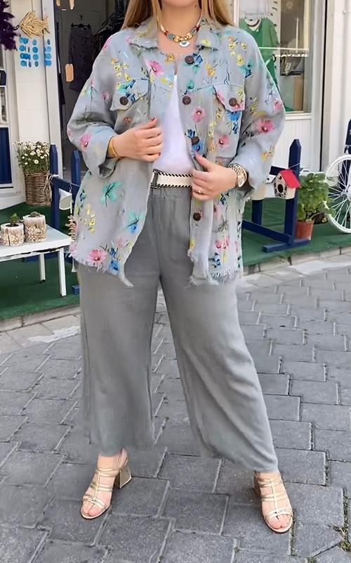 Women Casual Lapel Single-breasted Printed Two-piece Suit
