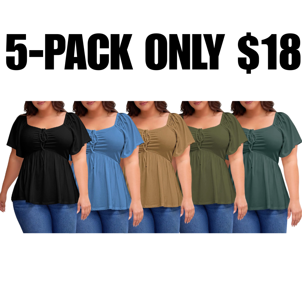 Women's Large-Sized Heart-Shaped Collar Short-Sleeved Ruffled Blouse