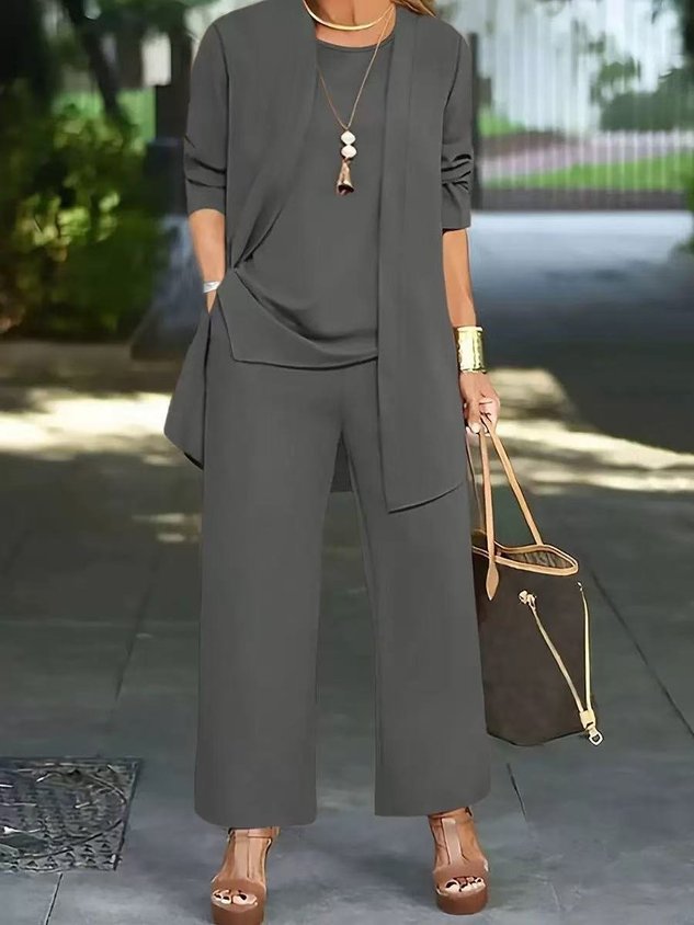 Women's Split Joint Plain Commuting Going Out Matching Outfit Caramel Street Spring/Fall Multi-Piece Set Matching Set