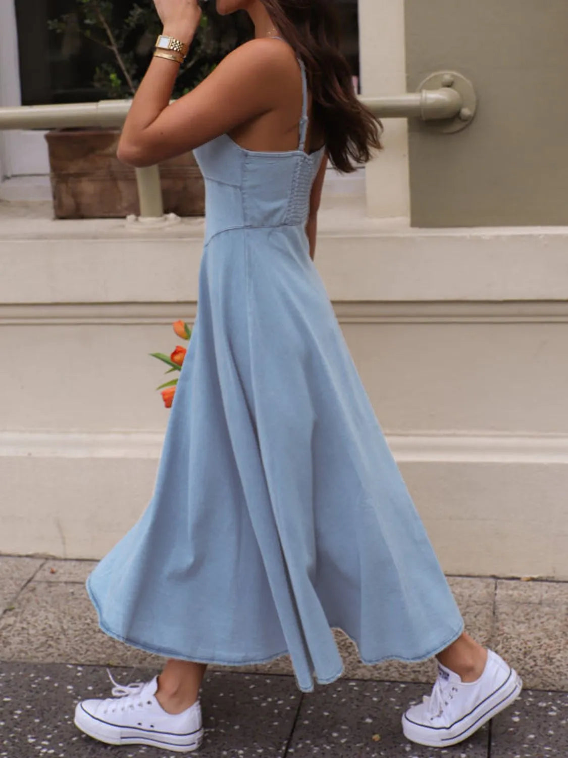 Smocked Sweetheart Neck Midi Cami Dress