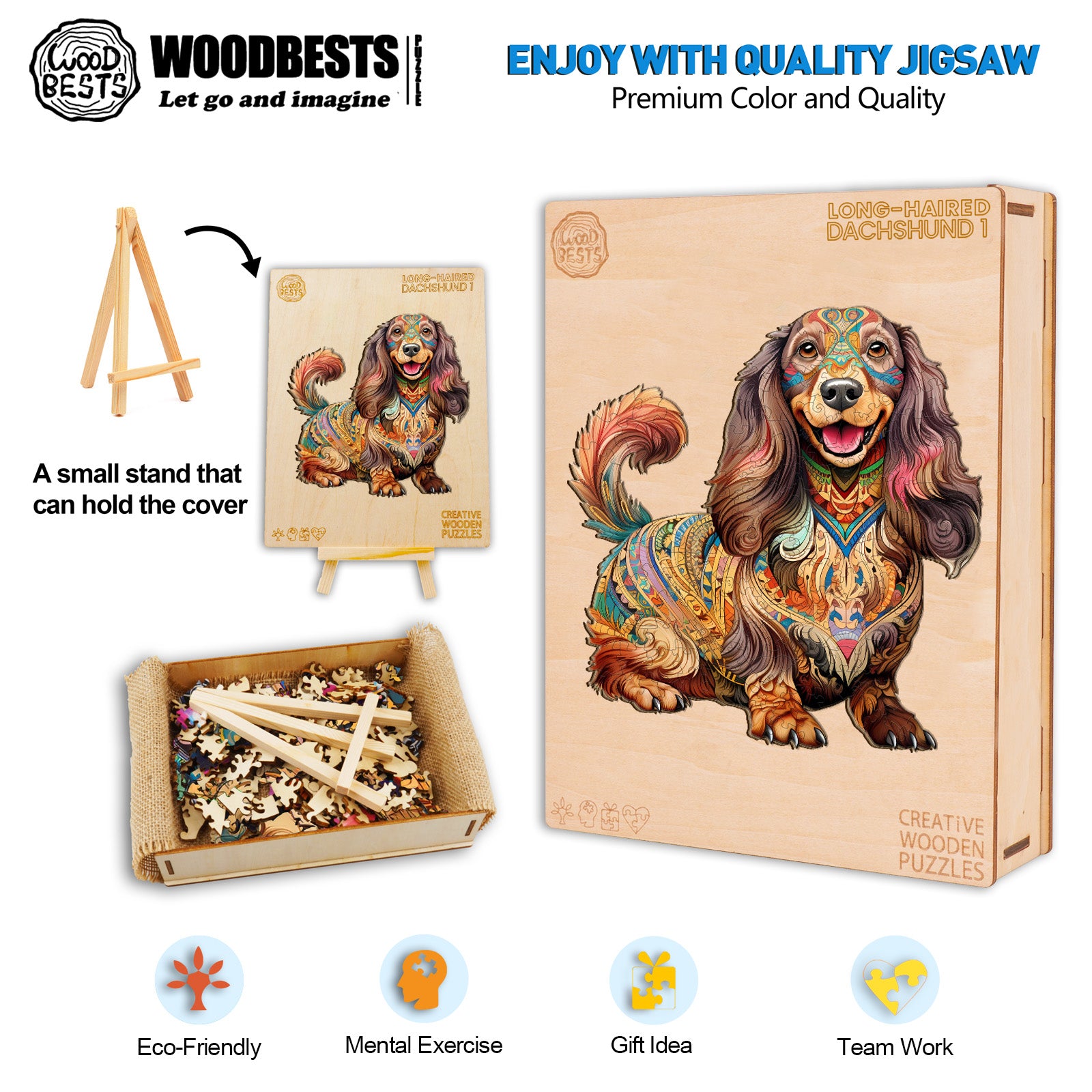 Long-haired Dachshund-1 Wooden Jigsaw Puzzle