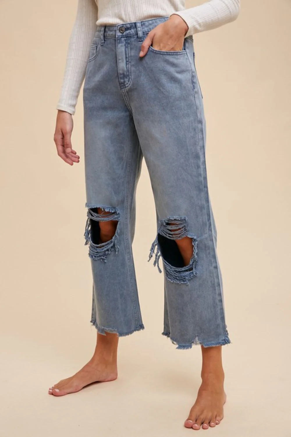 Wear Distressed Raw Hem Jeans