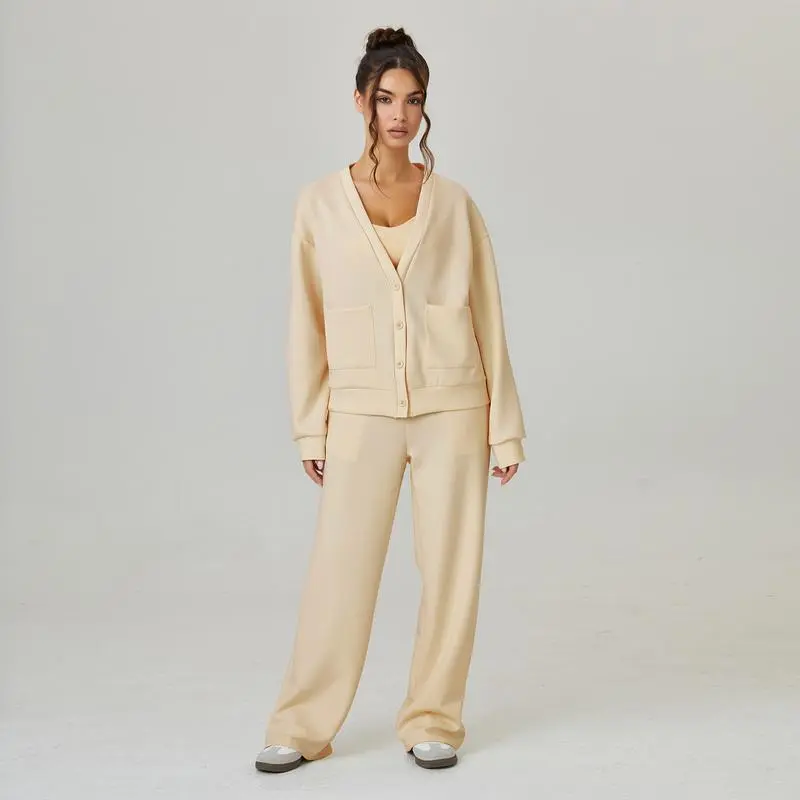 Women's Slouchy V-Neck Button Cardigan & Drawstring Pants Two-Piece Set