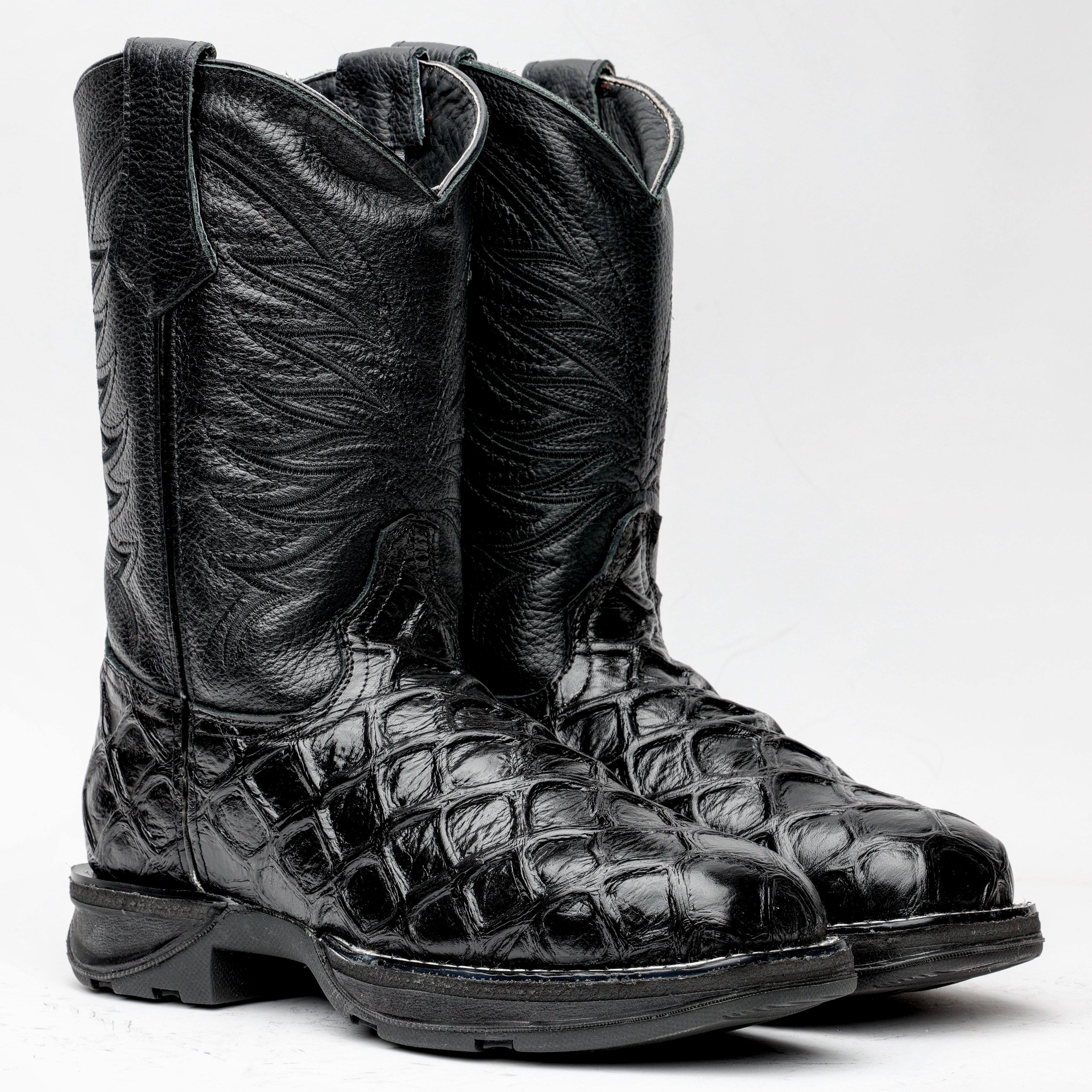 Black Pirarucu Leather Boots With 3D Lightweight BLACK EDITION Sole - Composite Toe