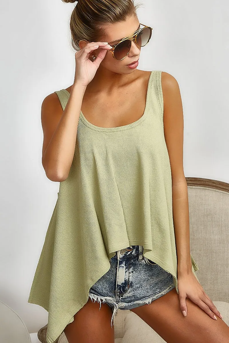 High and Low Flare Knit Tank Top