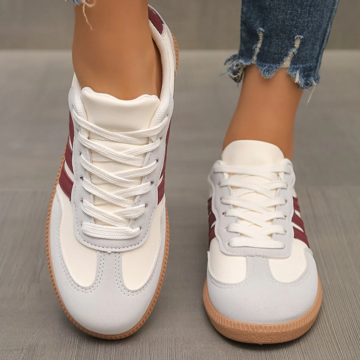 Contrast Lace Up Round Toe Sneakers (multiple color options)