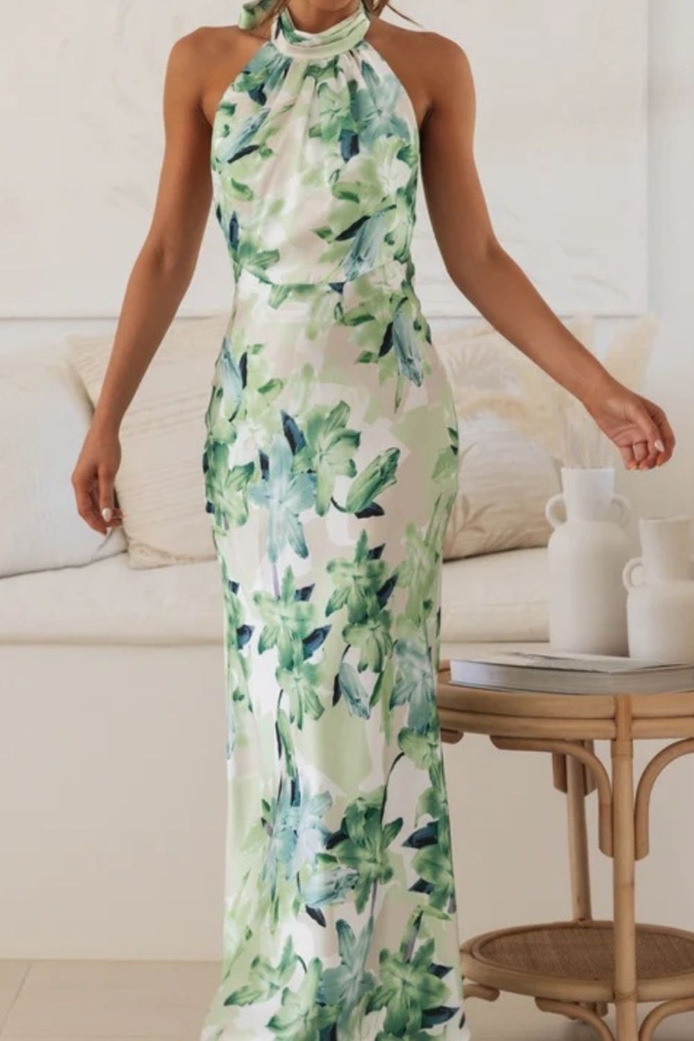 Floral Print Halter Neck Maxi Dress