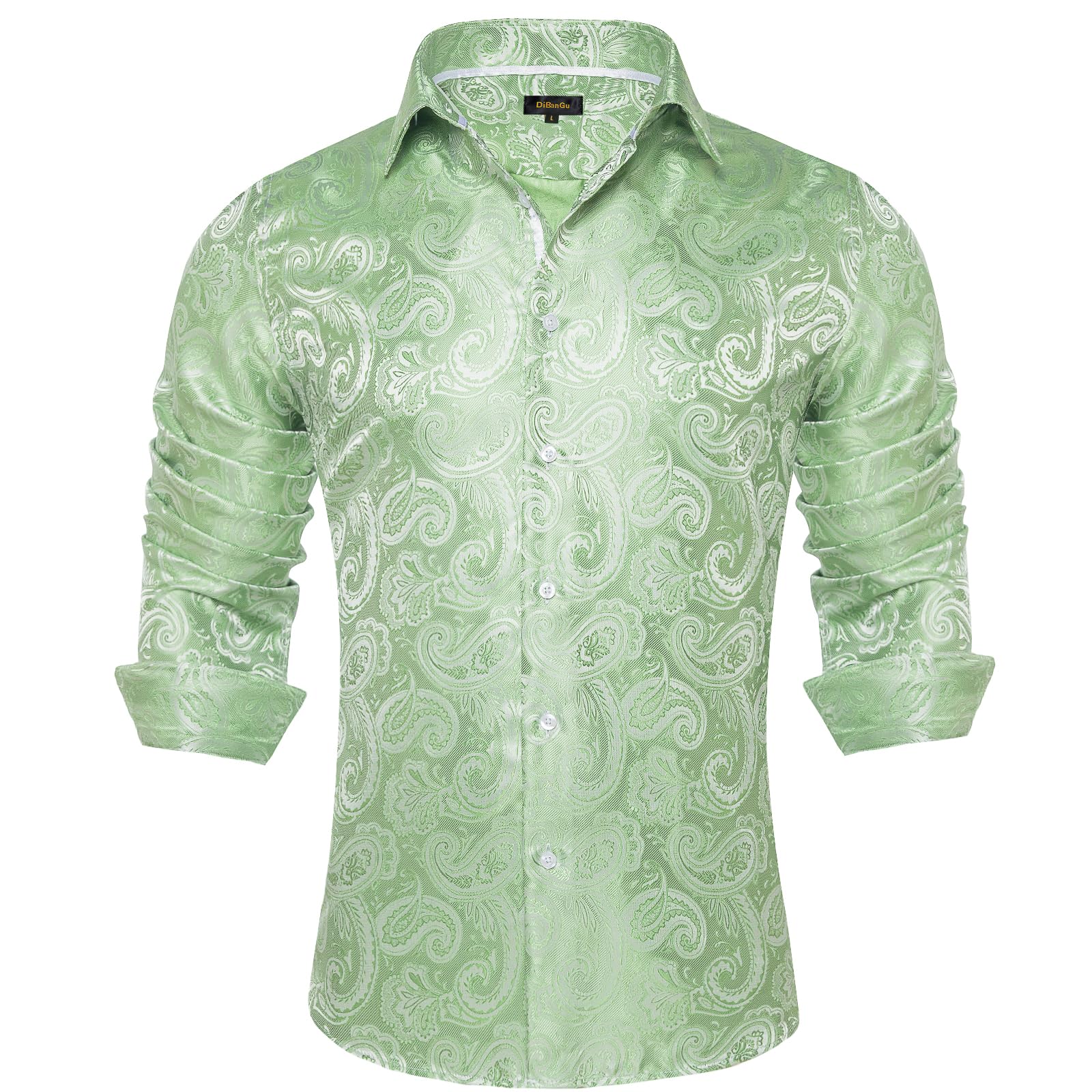 Men's Paisley Dress Shirt Long Sleeve Wrinkle Free Button Down Cowboy Shirts - Light Green&paisley