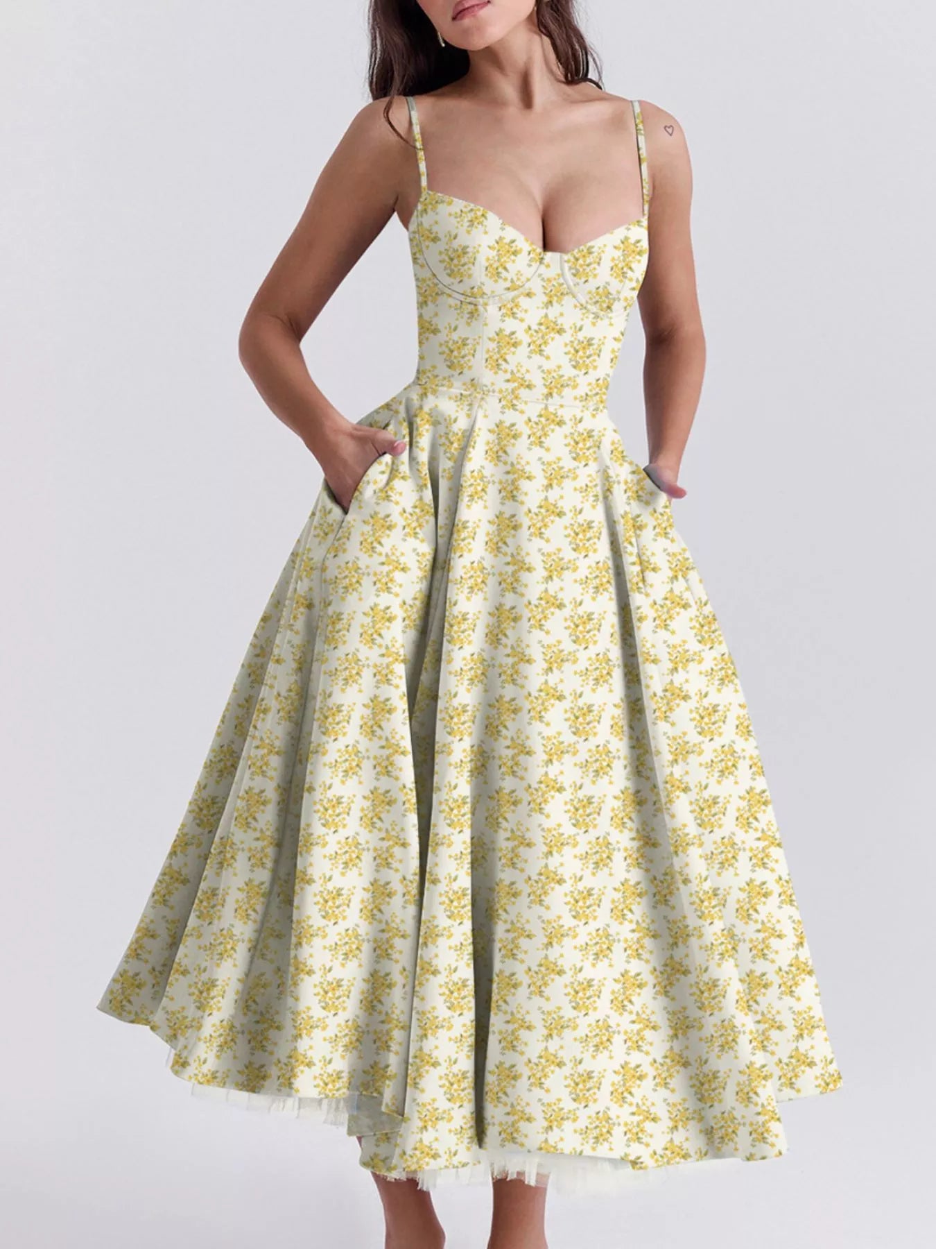 Sweetheart Neck A-Line Midi Dress