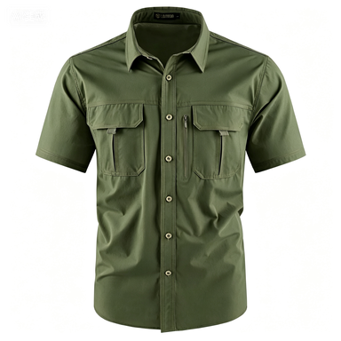 Men's American-Style Solid Color Shirt with Hidden Ventilation Holes Casual Summer Beach Nylon Shirt High-Quality Fabric Short Sleeves Button Closures