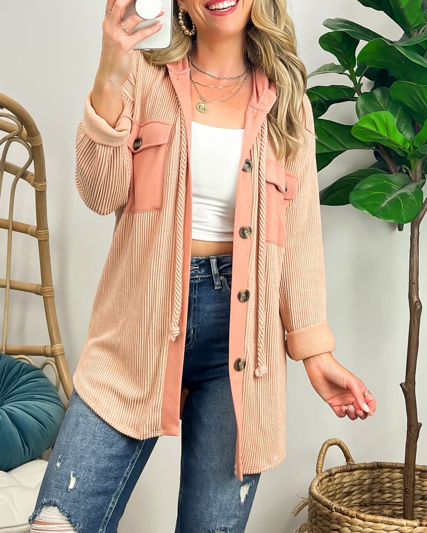 Saturday Satisfaction Ribbed Hooded Shacket