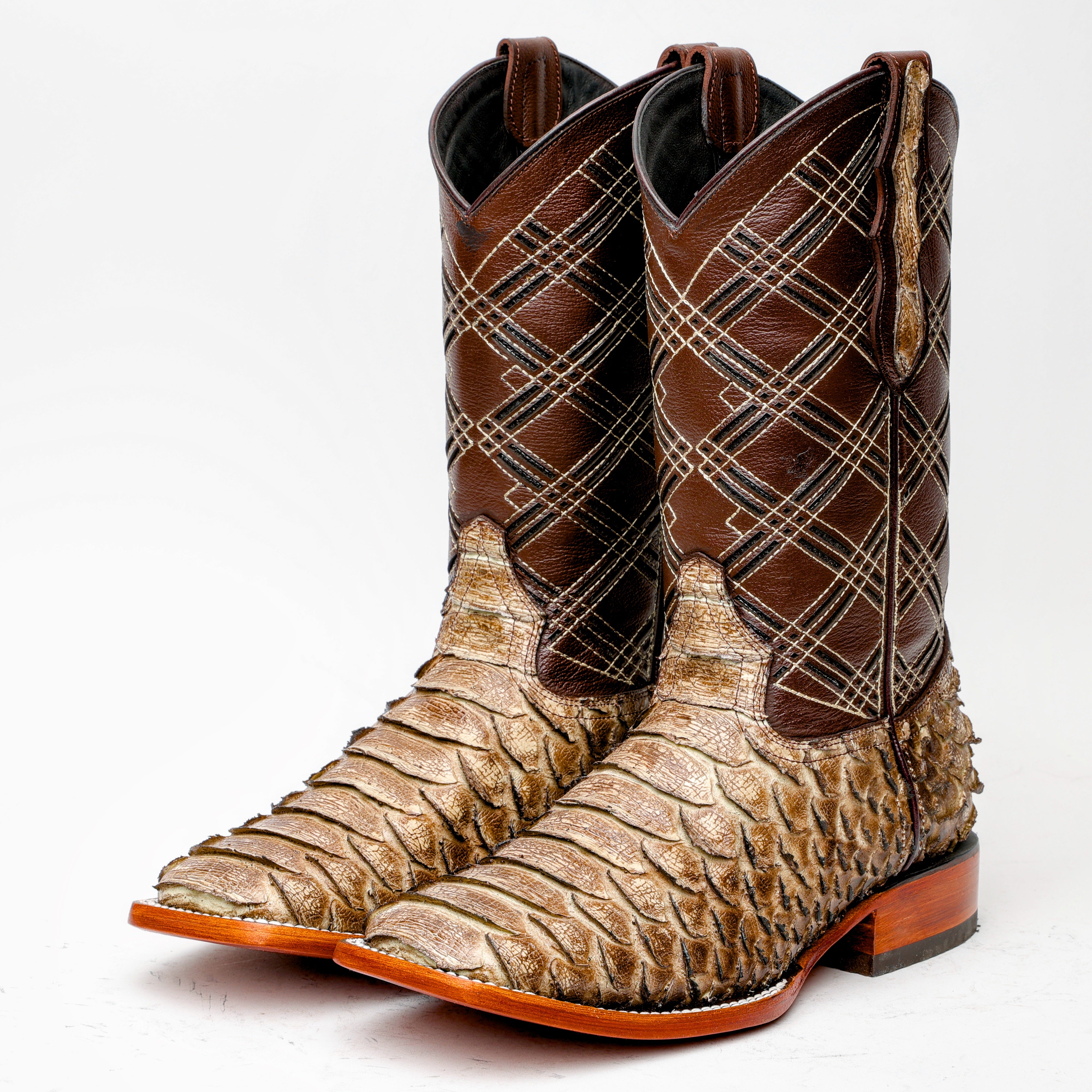 Rustic Desert Jumbo Python Leather Boots - Square Toe