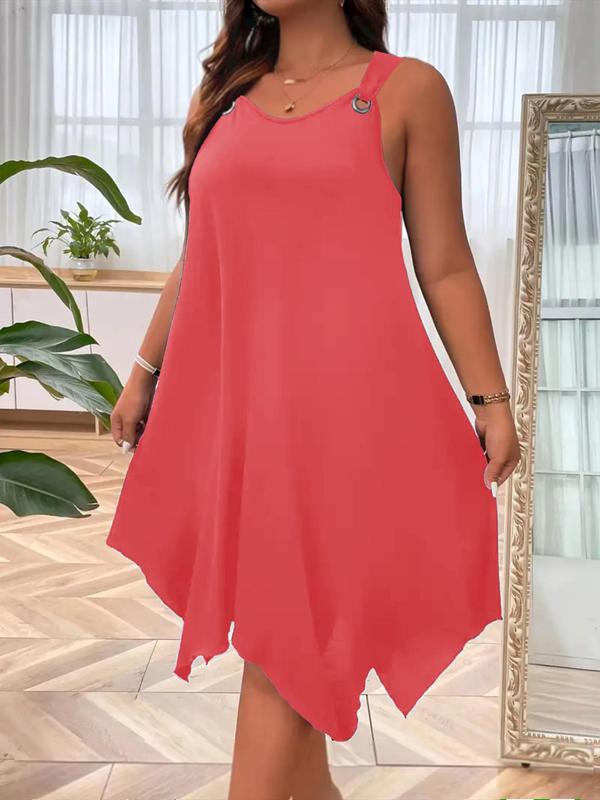 [Plus Size]Women’s Solid Color Tank Dress – Casual Sleeveless Summer Dress for Everyday Wear