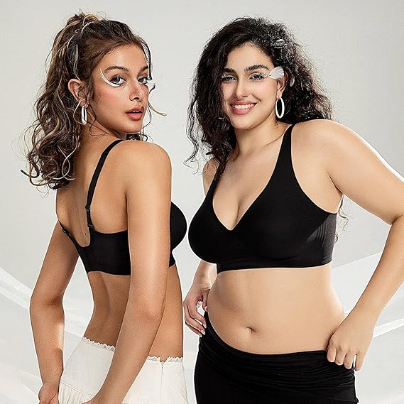 ✨🎁 Buy 1 Get 3 Packs🔥Womens Comfortable Wireless Bras Push Up Bralettes Seamless Tshirts Bras Deep V Everyday Bras