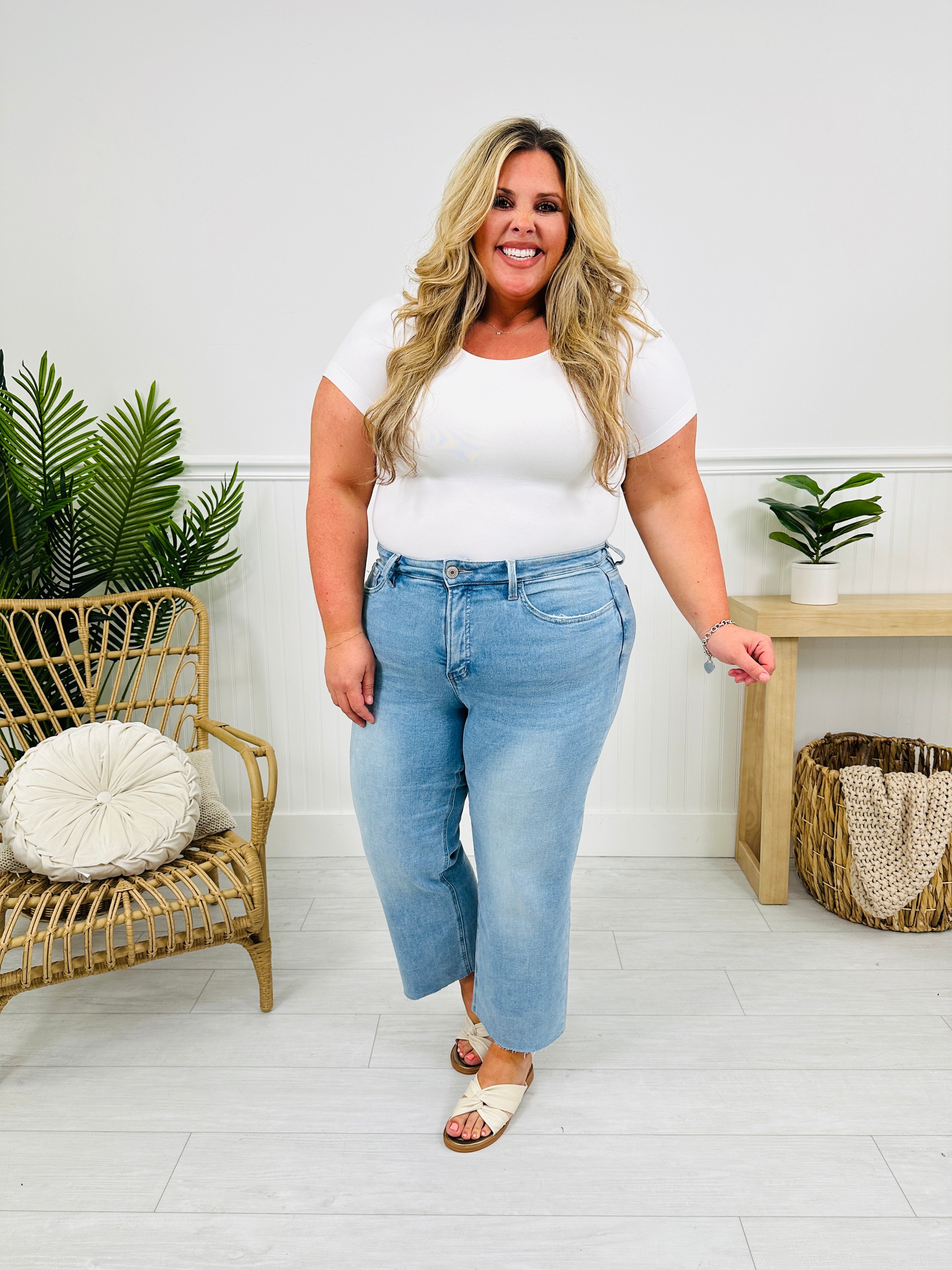 Somewhere Sunny Tummy Control Cropped Slim Fit Wide Leg Jeans