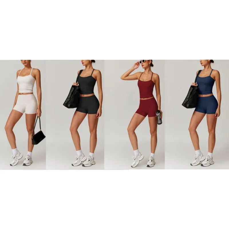 Women's Solid Cami Top & Shorts Fitness Sportswear Set (Just $3 a set!)