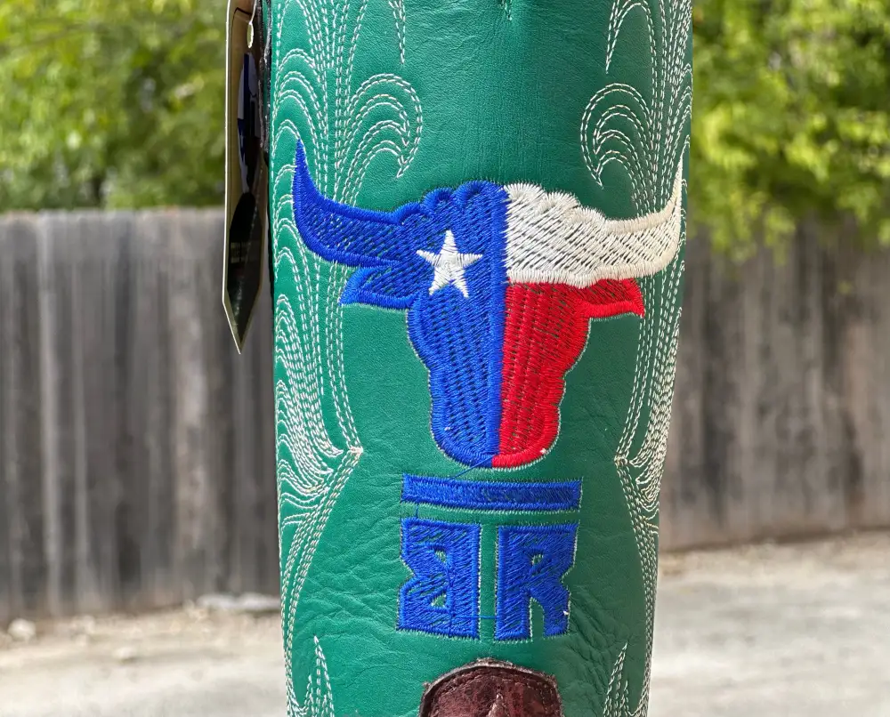 Men’s Chocolate Brown Ostrich Leather Boots With Green Shaft