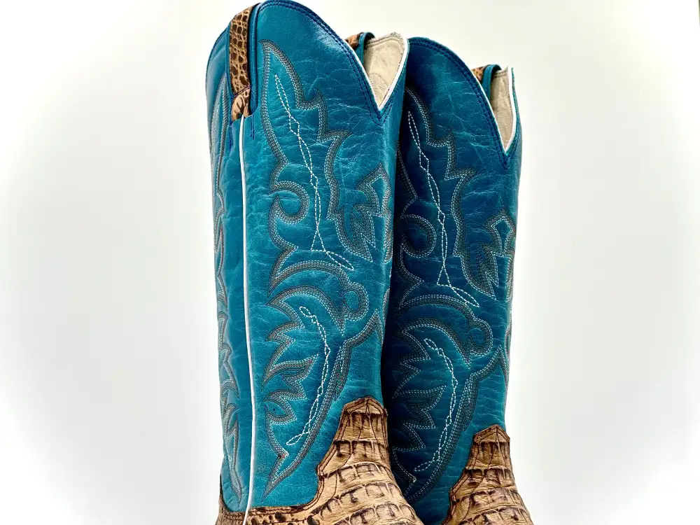 Men’s Caramel Crocodile Leather Boots With ￼ Turquoise Shaft