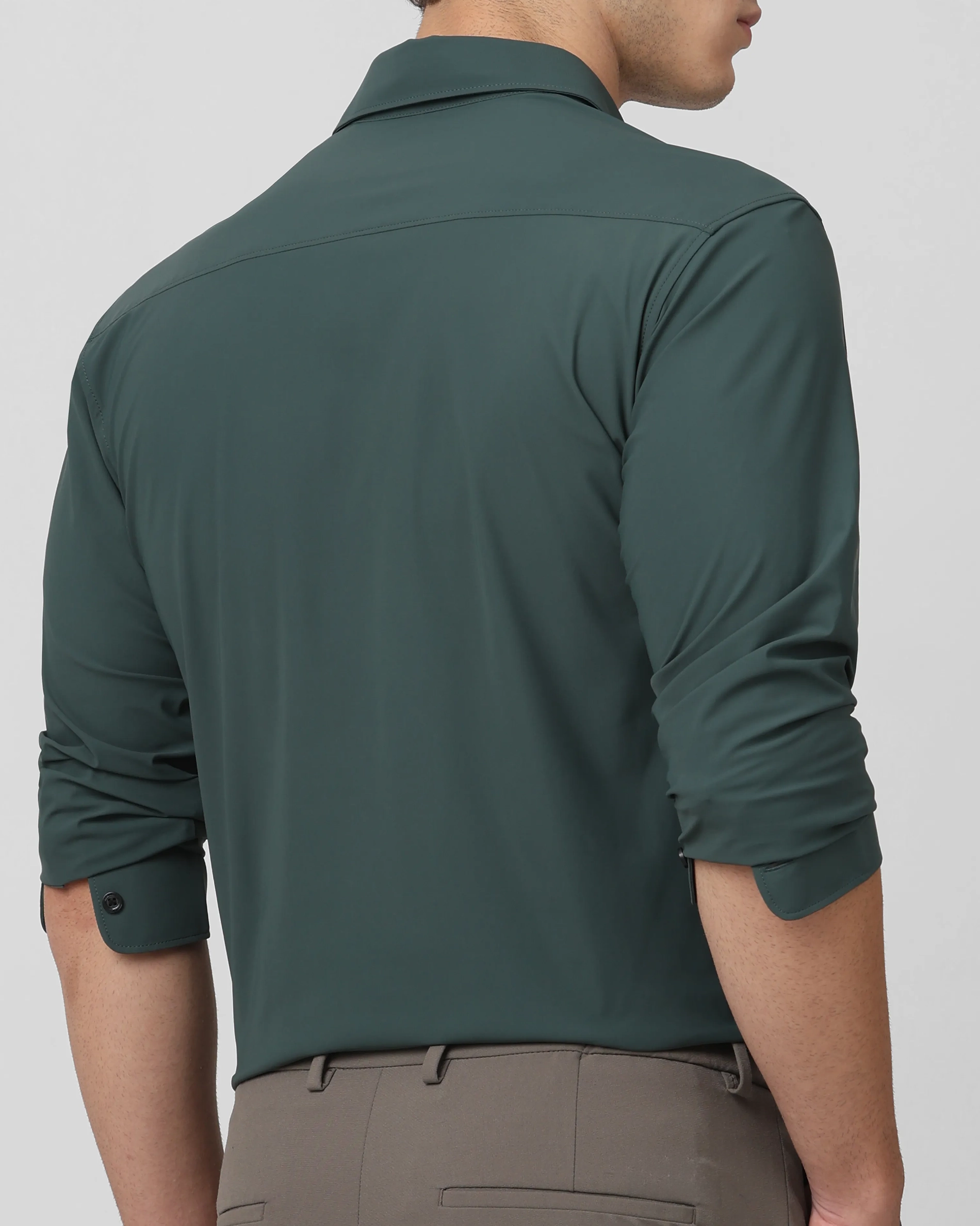 Leisure Soft And Comfortable Slim-Fit Dark Green Shirt