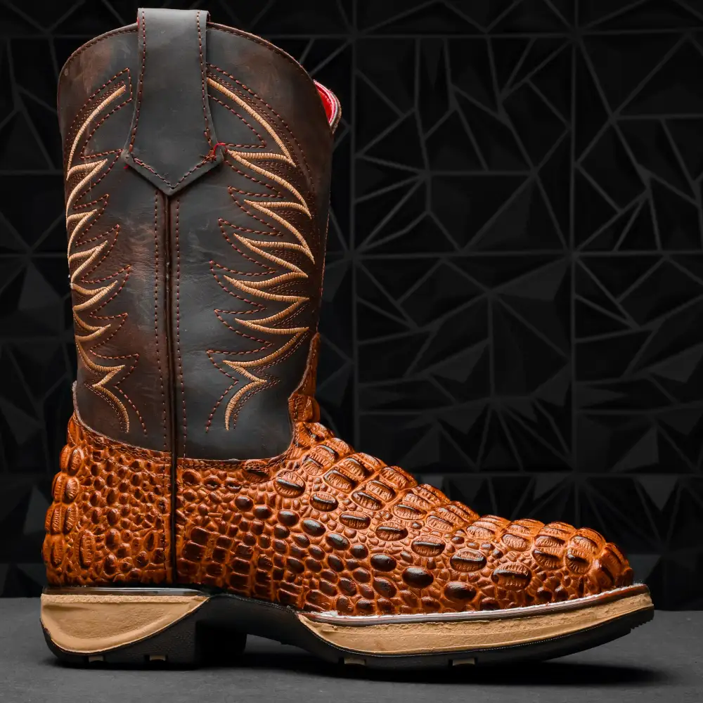 Cognac Caiman Hornback Leather Boots With 3D Lightweight Sole - Composite Toe