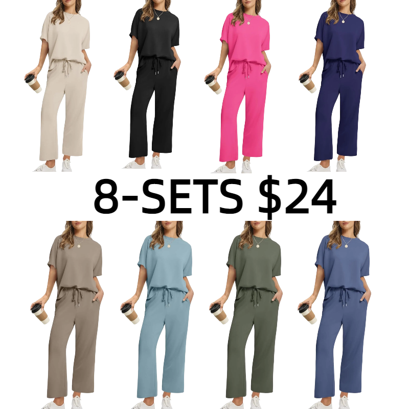 Two Piece Sets for Women Summer Outfits Oversized Wide Leg Crop Pants Lounge Sets Airport Beach Vacation Clothes