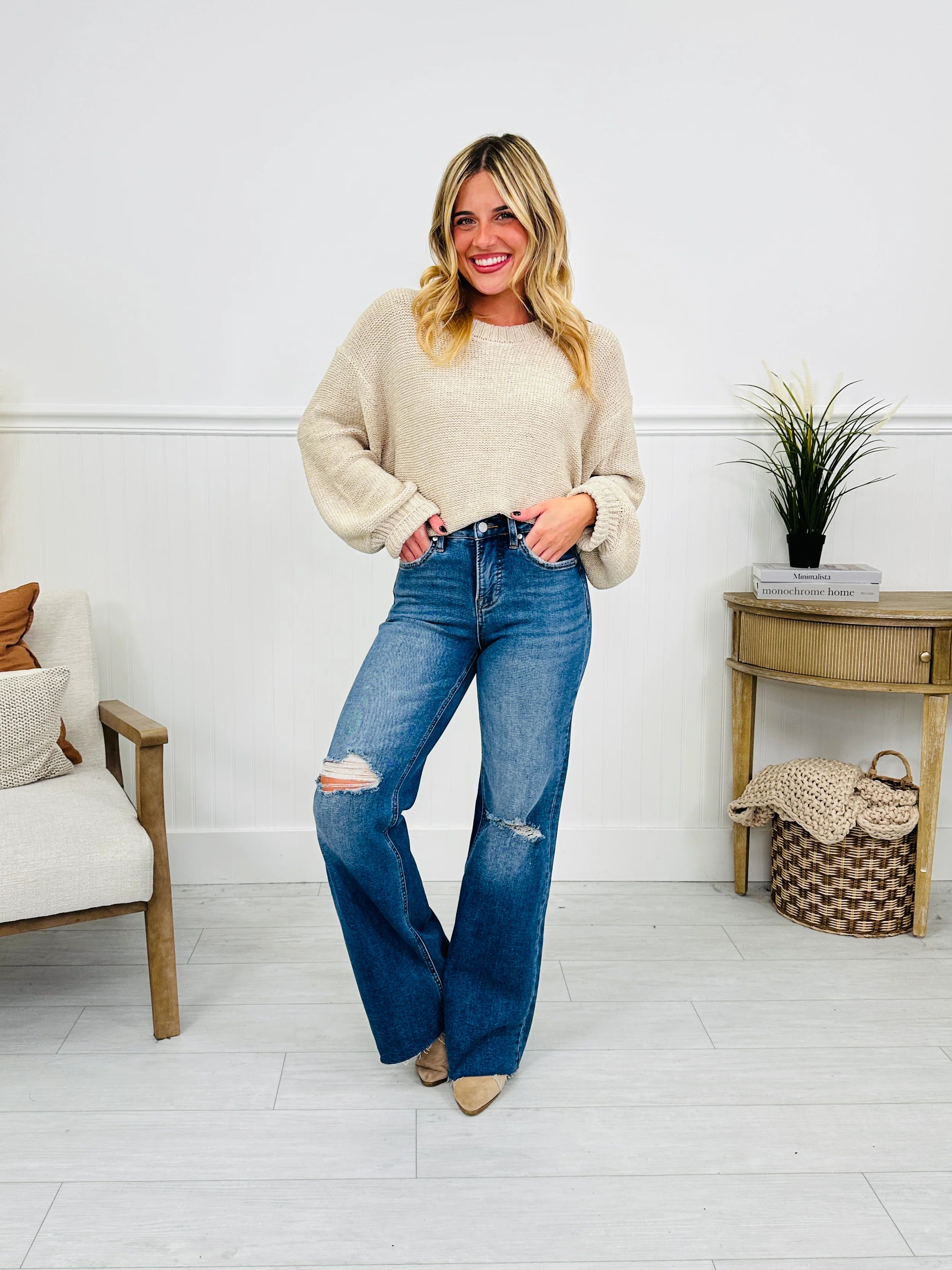 By Your Side Wide Leg Tummy Control Jeans