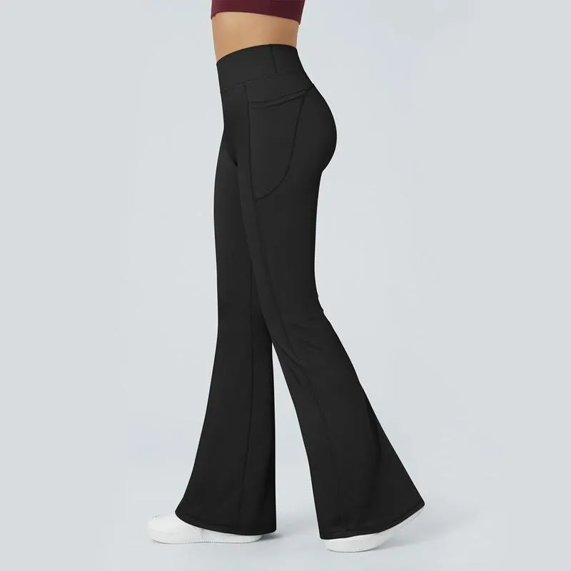Women Workout Flare High Waist Butt Lifting Casual Soft Leg Flared Bottoms with Pockets