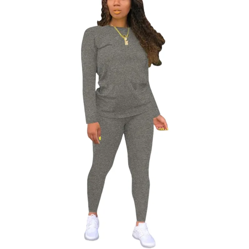 Women's Minimalist Chic Solid Long Sleeve Tee & Elastic Waist Pants Set