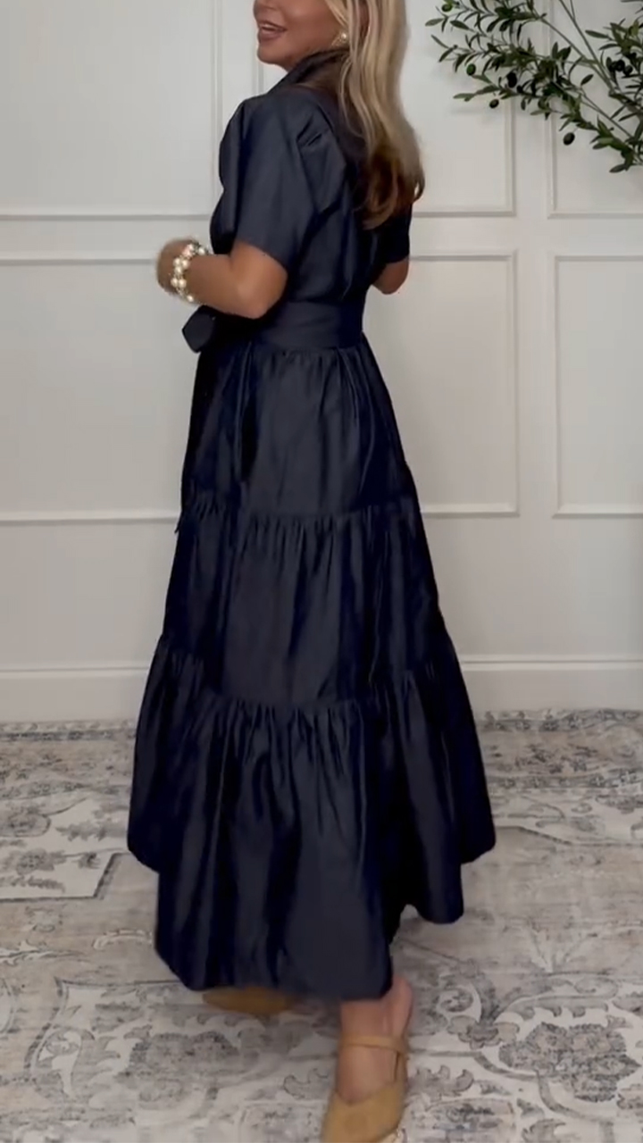 Women Lapel Spliced ​​and Breasted Casual Dress