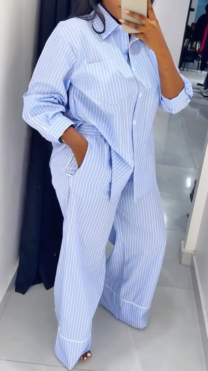 Women's Striped Casual Suit with Lapel
