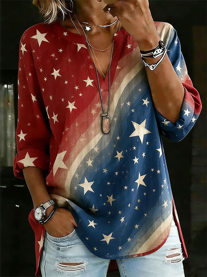 Women'S Independence Day Patriotic American Flag 250Th Anniversary Casual Cotton And Hemp Top