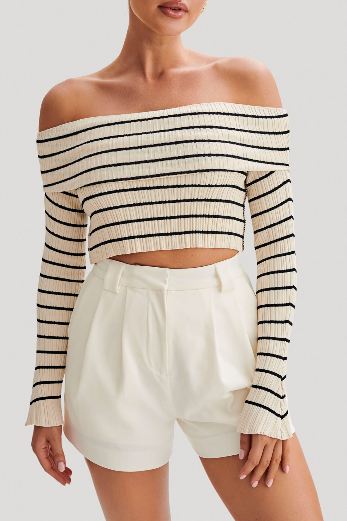 Striped Off Shoulder Knit Top