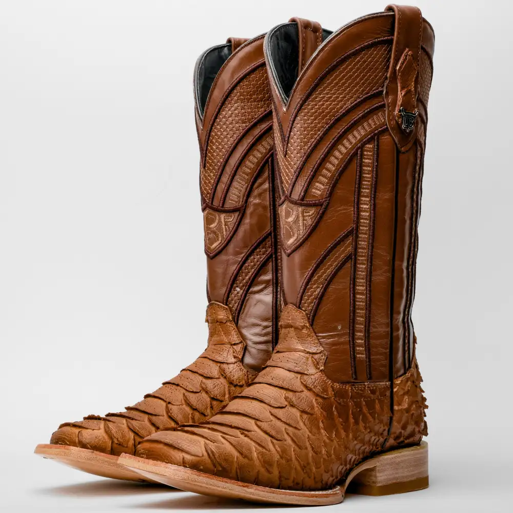 Matte Tan Jumbo Python Leather Boots - Square Toe