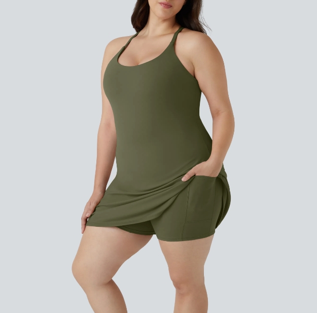 Plush Backless 2-in-1 Flare Active Dress -Plus Size Workout Edition
