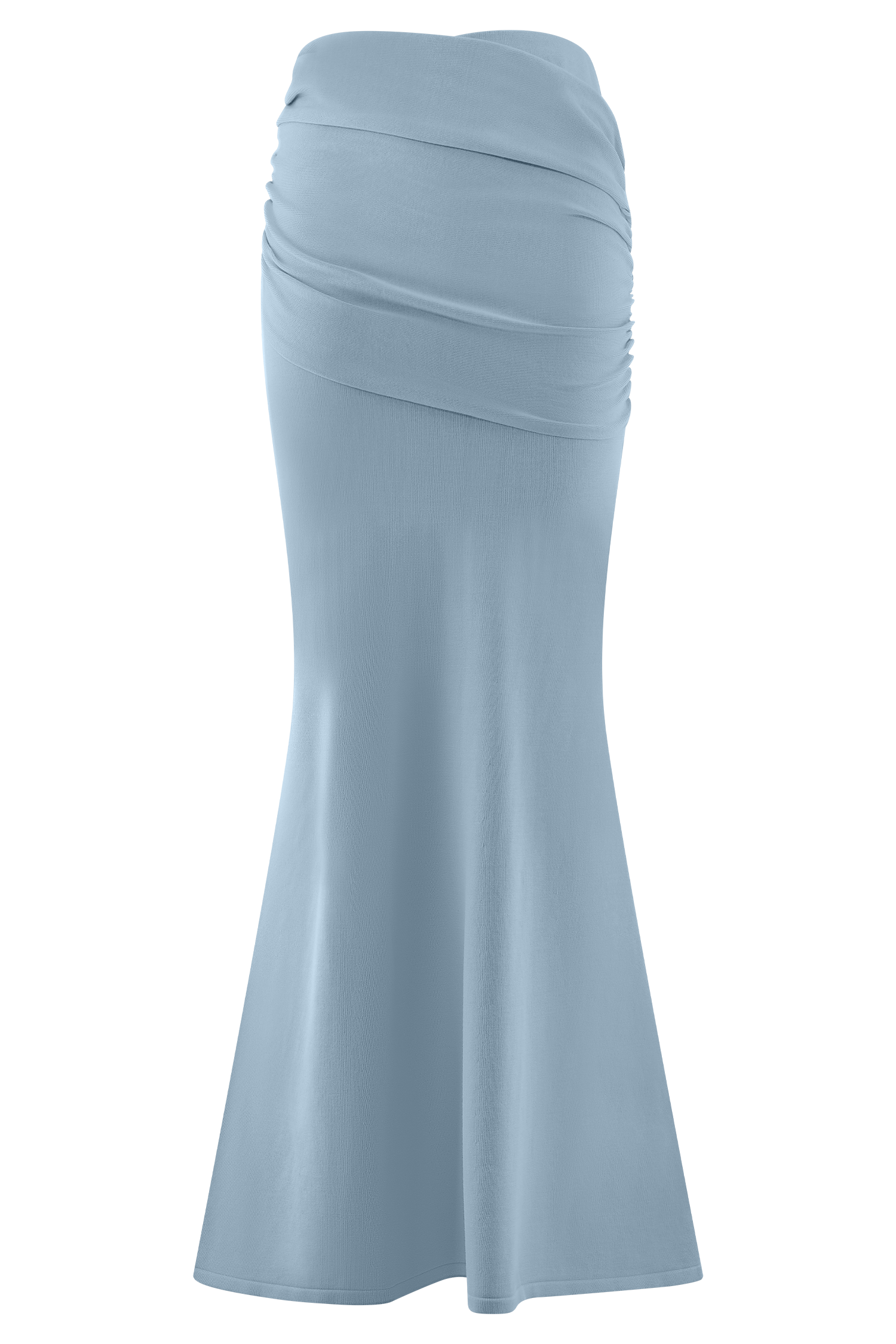 Blue Gathered Knit Maxi Skirt
