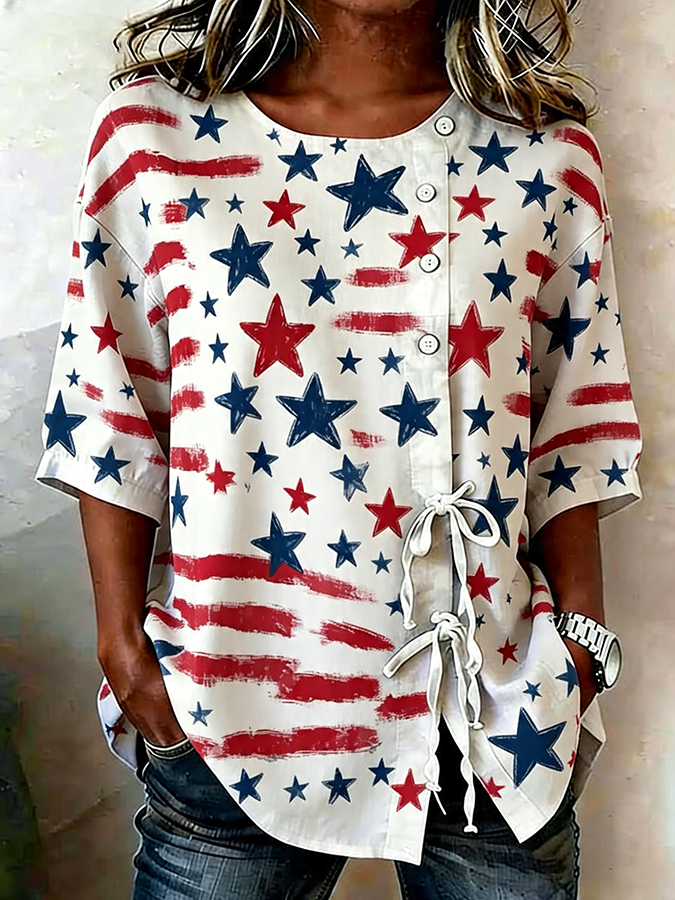 Women's Casual Retro Pentagram Printed Top