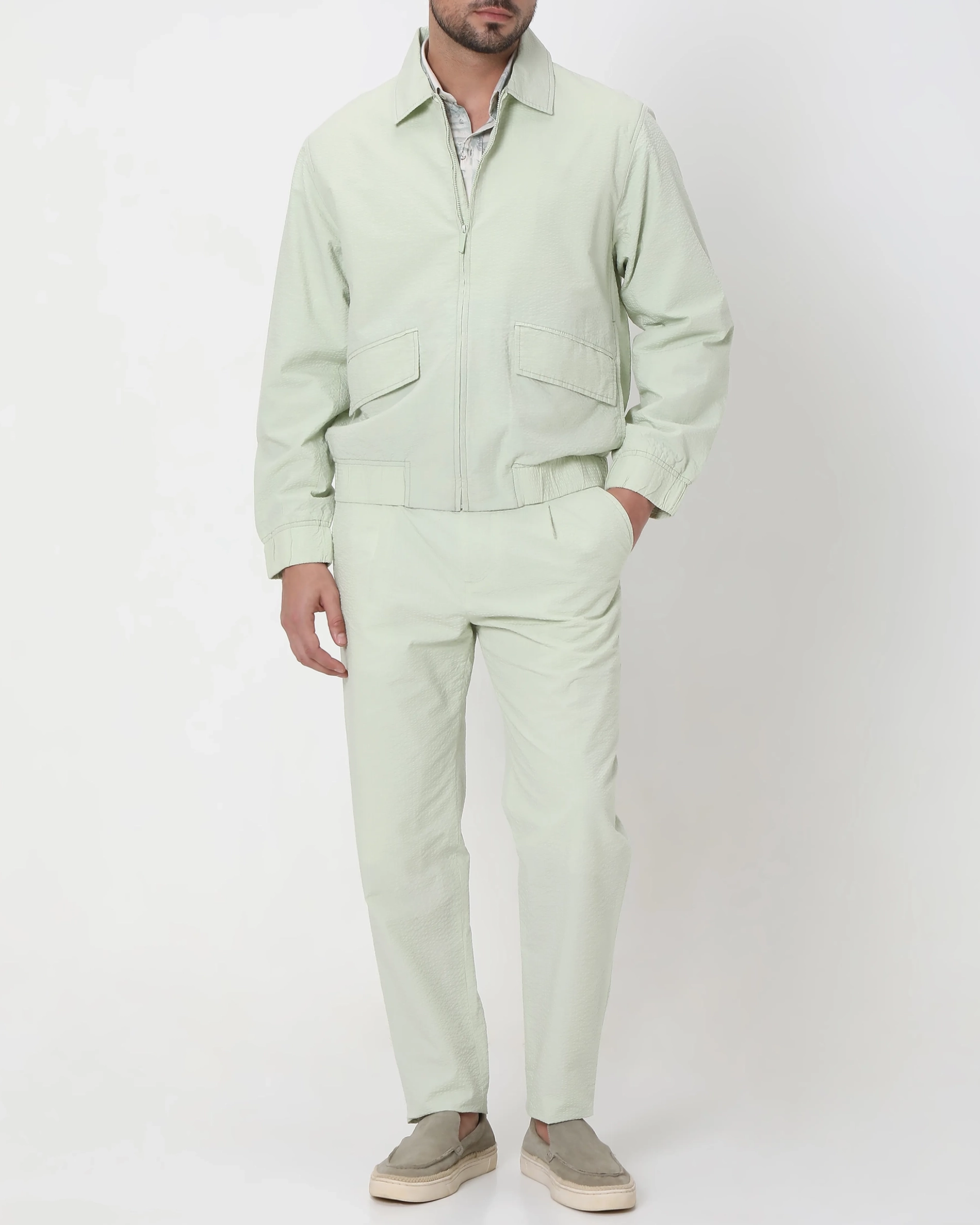 Versatile Comfortable Slim-Fit Light Green Cotton Jacket
